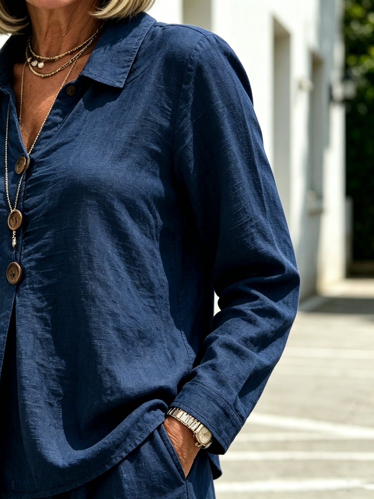 2 Piece Casual Outfit Set, Polo Collar Long Sleeve Button Front Blouse, Loose Solid Color Top, Elastic High Waist Wide Leg Trousers, Full Length Palazzo Pants, Soft Lightweight Textured Fabric, Relaxed Fit Matching Suit for Daily Wear, Vacation and Commut
