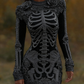 Women's Vintage Halloween Skeleton Bones With Rose Art Cozy Knit Mini Sweater Dress