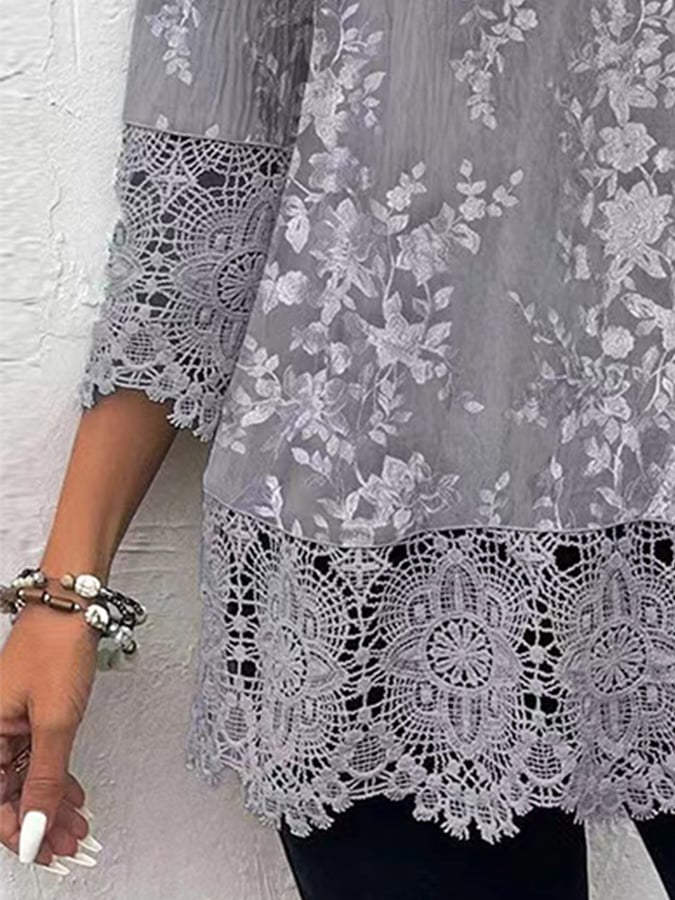 Women's Casual Lace Print Button Top