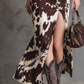 Vintage Cow Printed Shirt Midi Dress