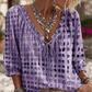 Women 3/4 Sleeve V-Neck Polka Dot Lace Up Blouse