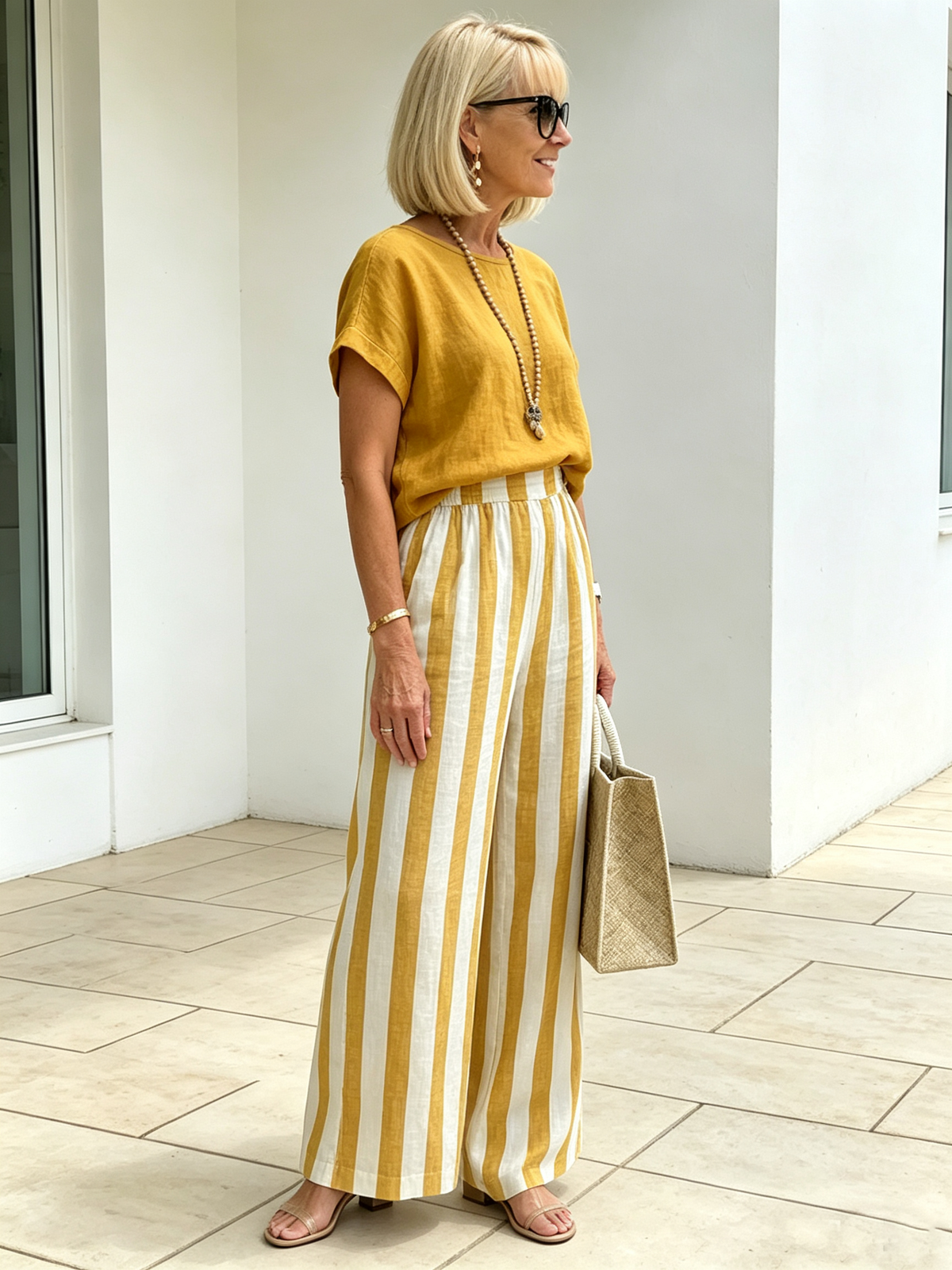 2Pcs Striped Cotton and Linen Two-piece Set