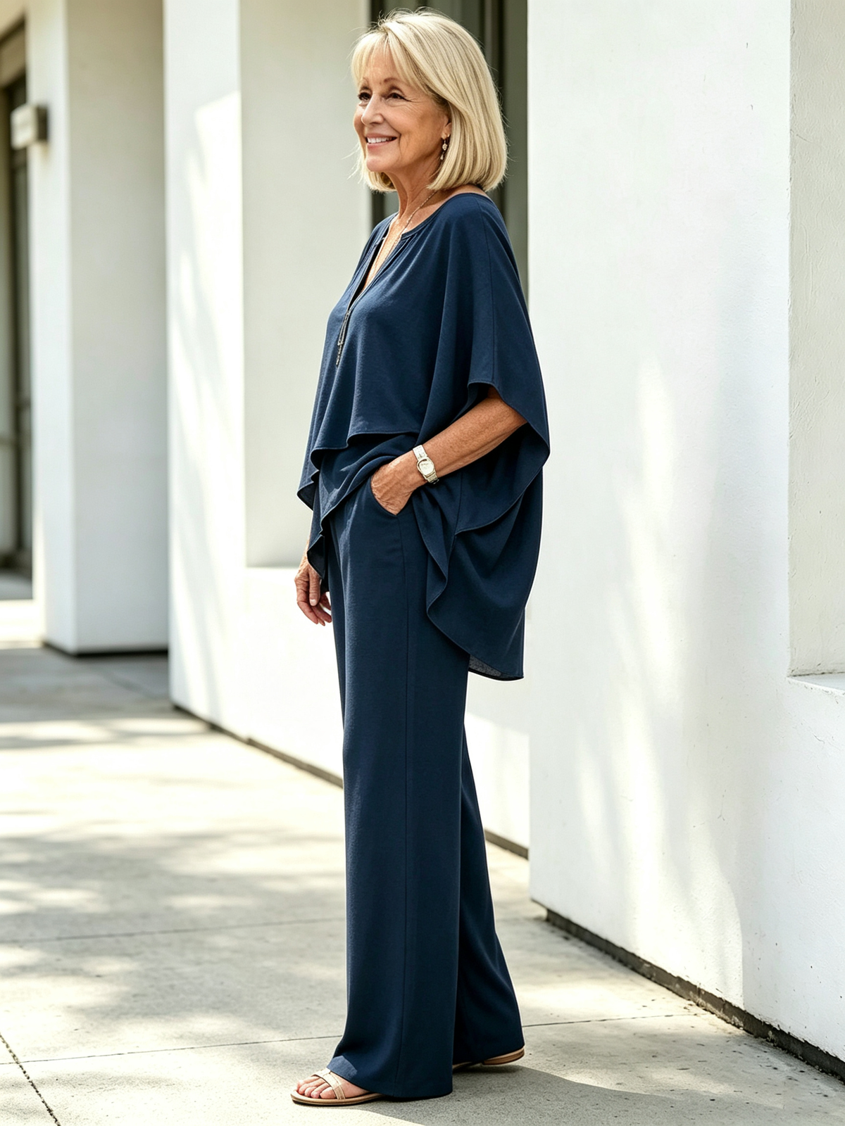 2Pcs Chiffon Bat Half-sleeve Temperament Elegant Women's Casual V-neck Two-piece Set