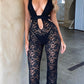 See Through White Lace V Neck Cutout Sleeveless Jumpsuit