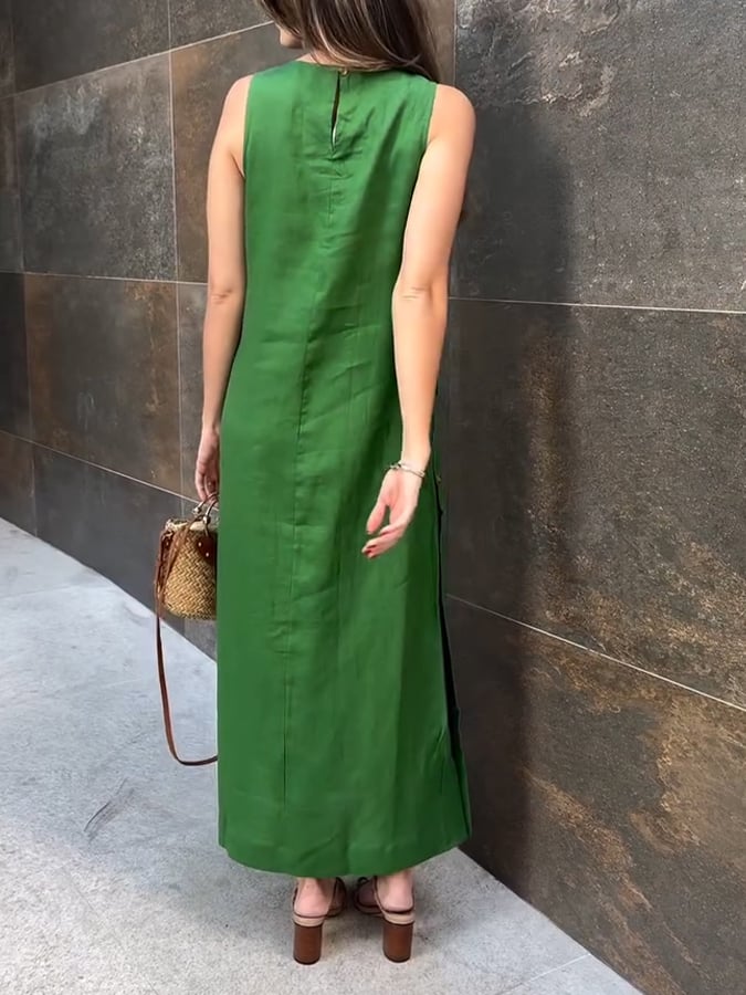 Women's Casual Round Neck Solid Color Sleeveless Dress
