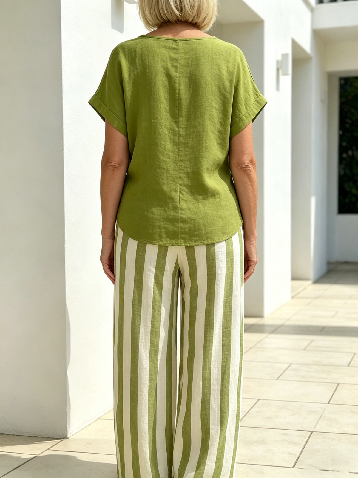2Pcs Striped Cotton and Linen Two-piece Set
