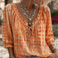 Women 3/4 Sleeve V-Neck Polka Dot Lace Up Blouse