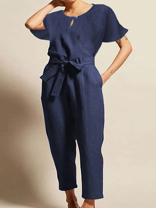 Women's Commuter Belt Cotton and Linen Jumpsuit