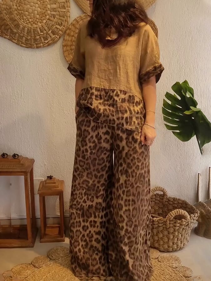 Women'S Leopard Print Top And Pants Set