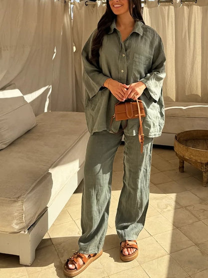 Women'S Loose V-Neck Casual Shirt Shorts Pants Set