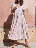 Women's Casual Solid Color Square Neck Short Sleeve Splicing Dress