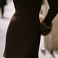Elegant Chocolate Faux Fur Collar And Cuffs Knit Mini Dress