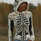 Women's Halloween Skeleton Bones With Roses Art Knitted Warm Zipper Hooded Sweater