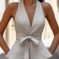 Belted Textured V-Neck Top And High-Waisted Shorts Set