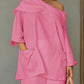 Women's Casual Solid Color Long Sleeve Cotton and Linen Top