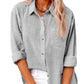 Women's Casual Solid Color Pocket Slit Cotton and Linen Long Sleeve Shirt