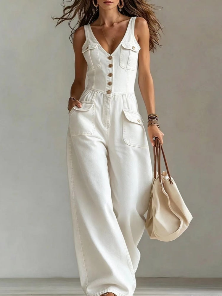 Women's Sleeveless Denim Jumpsuit