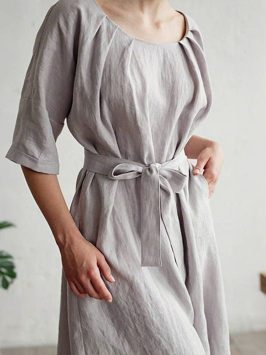 Women's Solid Casual Crew Neck Dress