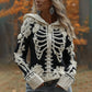 Women's Halloween Skeleton Bones With Roses Art Knitted Warm Hooded Sweater