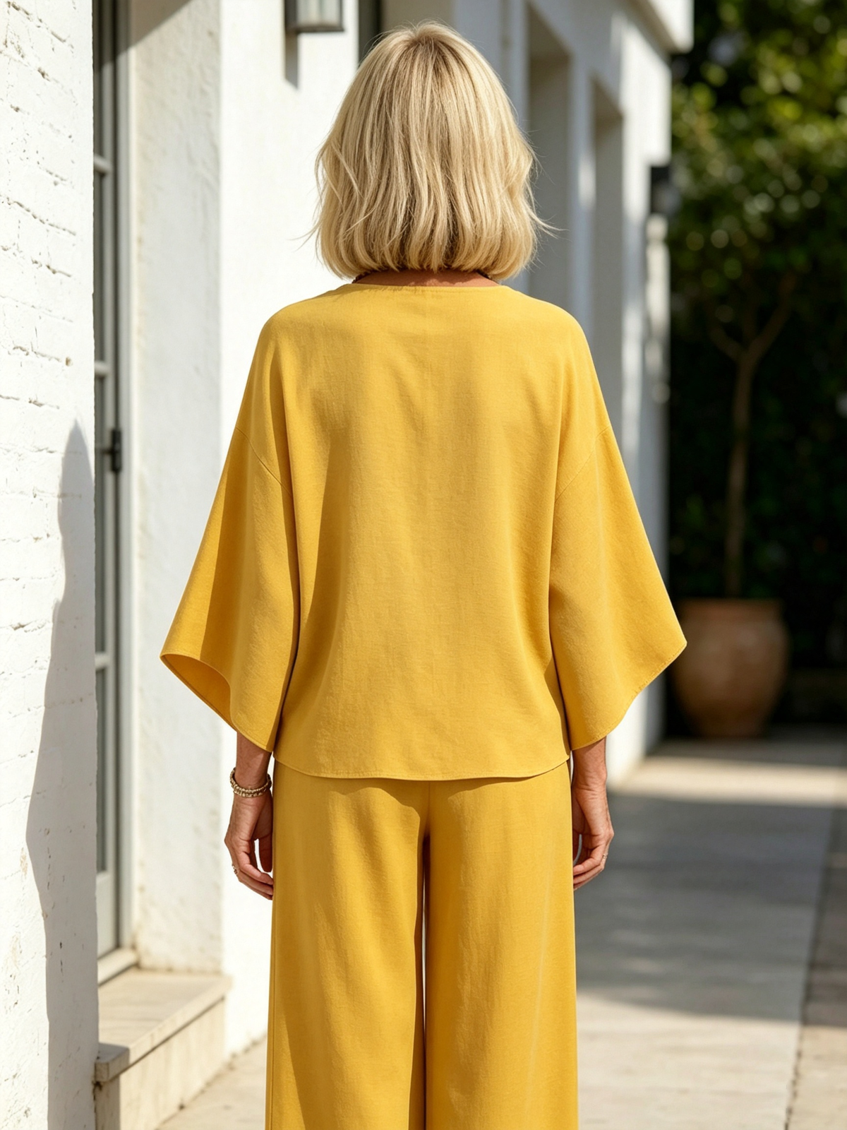 2Pcs OL style temperament women's clothing collage cotton and linen seven-quarter sleeve set size supply