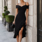 Off-Shoulder Asymmetric Ruffle Hem Midi Dress