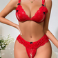 Three-piece bow-tie lace lingerie set