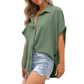 Women's Casual Button Short Sleeve Slit Hem Shirt