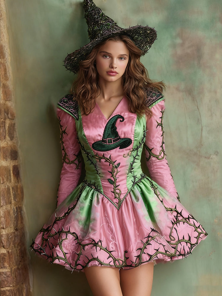 Vintage Witch Hat Pattern Midi Dress