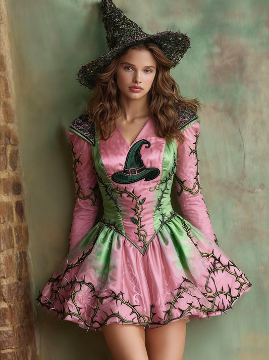 Vintage Witch Hat Pattern Midi Dress