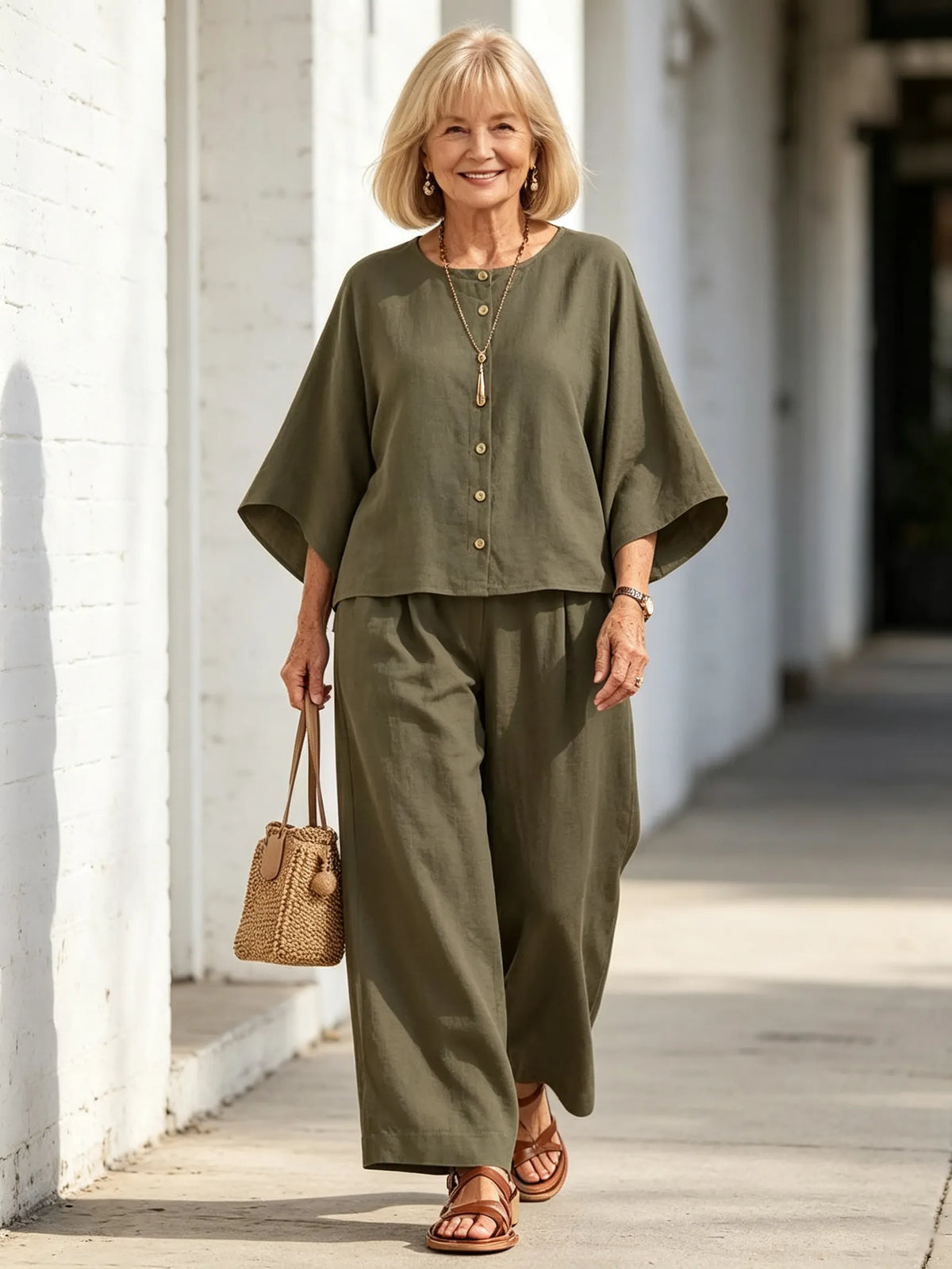 2Pcs Women's Suit Casual Women's Clothing Cotton and Linen Wide-leg Pants Suit