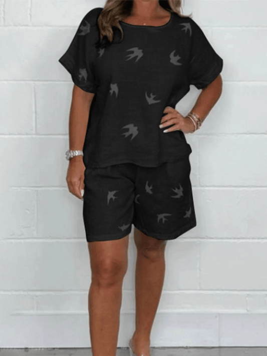 Women'S Casual Loose Printed Shorts Suit