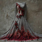 Halloween Bloody Red Roses Skeleton Lace Linen Maxi Dress