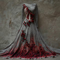 Halloween Bloody Red Roses Skeleton Lace Linen Maxi Dress