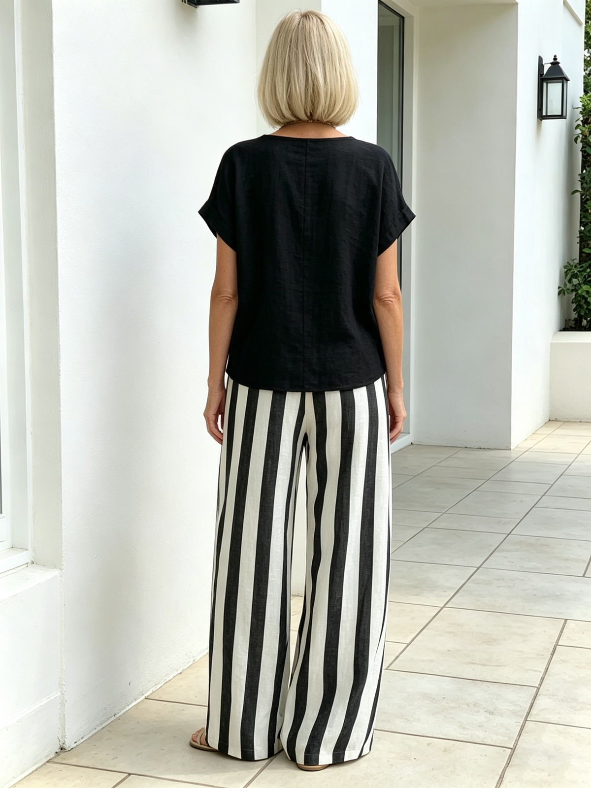 2Pcs Striped Cotton and Linen Two-piece Set