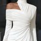 Asymmetric Draped High-Neck One-Shoulder Evening Dress