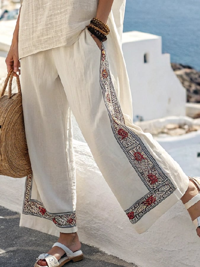 Women'S Loose Casual Printed Elastic Waist Pants Set