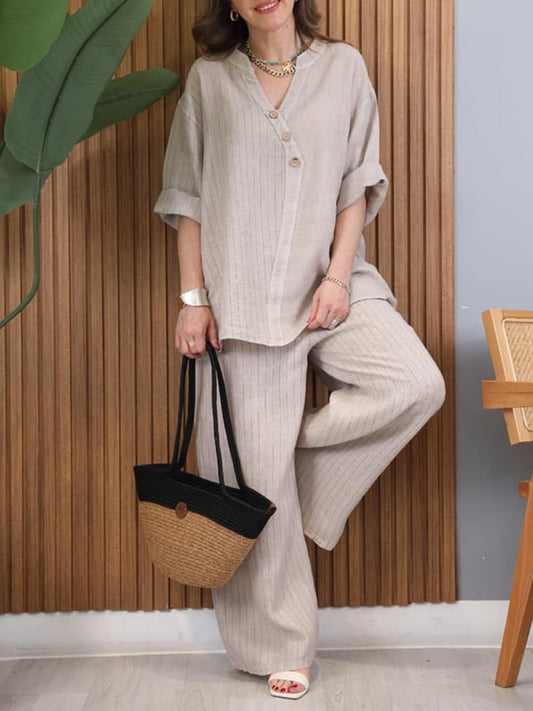 Women'S Casual Striped Wide Leg Pants Set