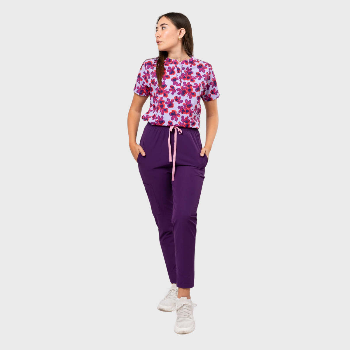 Women's Purple Lush Flowers Printed Scrub Set NST6
