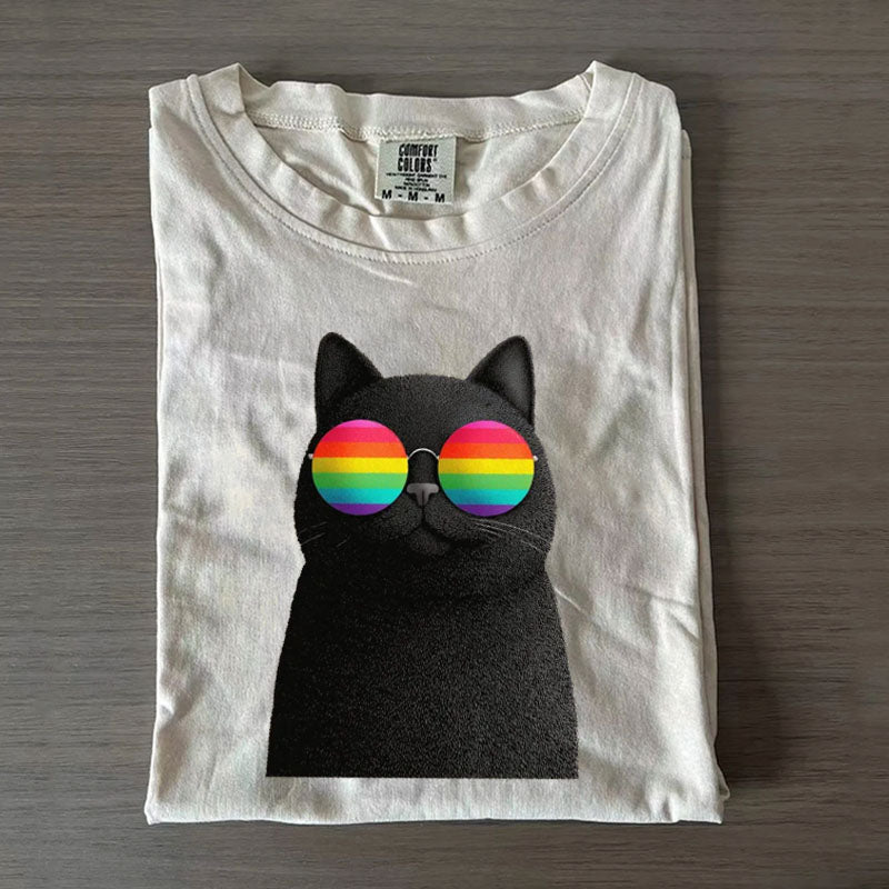 Vintage Cat Sunglasses Subtle LGBTQ Pride T-shirt
