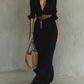 Ladies Lapel Long Sleeve Shirt Belted Maxi Dress