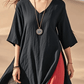 Women's V-Neck Contrast Asymmetric Cotton Dress