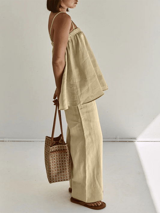 Women'S Vacation Elastic Suspender Wide Leg Pants Set