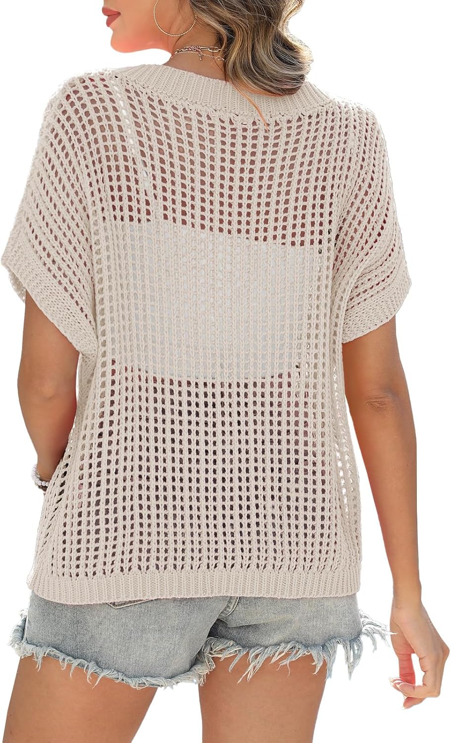 Short Sleeve Casual Crochet Knit Tops（Buy 2 Free Shipping）