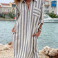 Women's Casual Lapel Long Sleeve Striped Print Dress