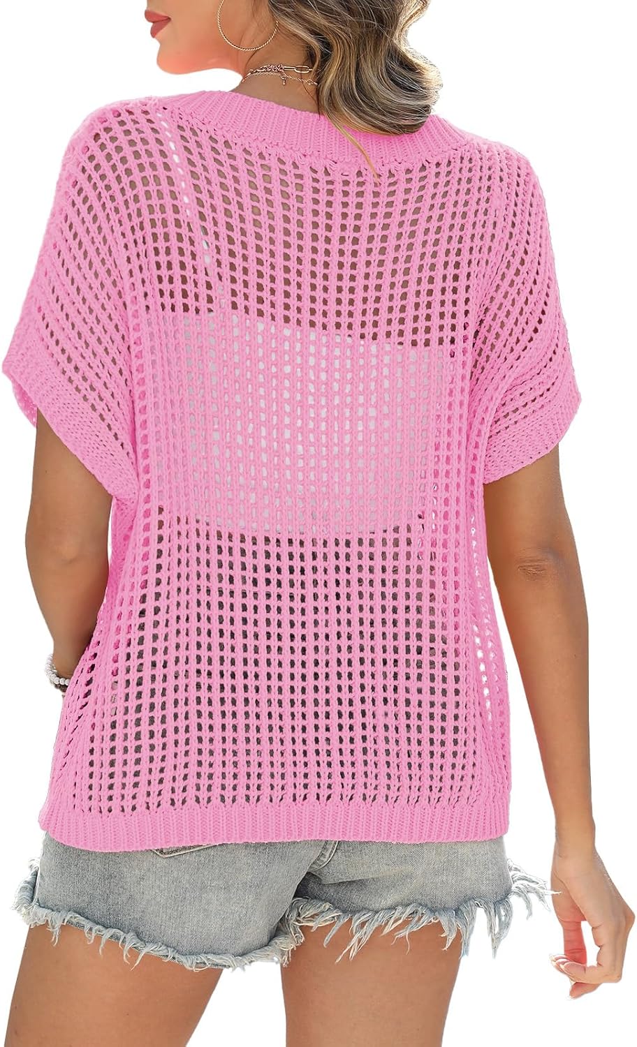 Short Sleeve Casual Crochet Knit Tops（Buy 2 Free Shipping）