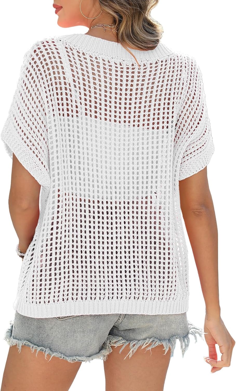 Short Sleeve Casual Crochet Knit Tops（Buy 2 Free Shipping）