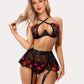 3 Piece Lace Floral Push Up Lingerie Set