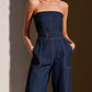 Dark Denim Strapless Wide-Leg Jumpsuit