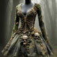 Women's Halloween Skull Flowers Moss Witch Midi Dress