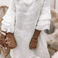 Women'S Solid Color V-Neck Three-Quarter Sleeve Ruffled Cotton And Linen Dress